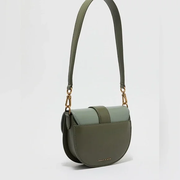 Charles & Keith Micro Gabine Two-tone Saddle Bag in Olive Green Color Block - Picture 4 of 12